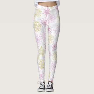 Mousserande Rosa Snöflingor Leggings