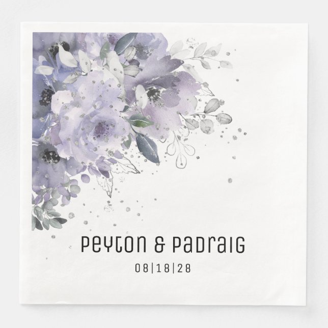 Mousserande Silver Mauve Bröllop Dinner Napkins Pappersservett (Framsida)