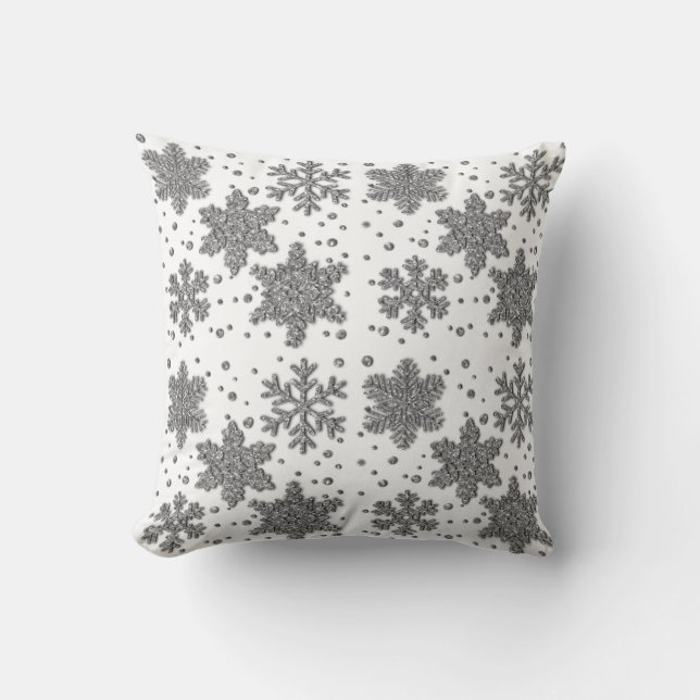 Mousserande silver tinsel snöflingor helgdag mönst kudde (Framsida)