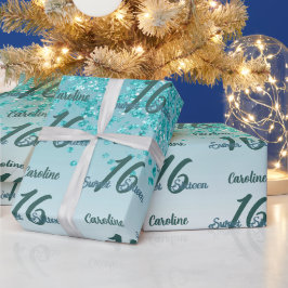 Mousserande sötare 16 Falling Teal Blue Glitter Presentpapper