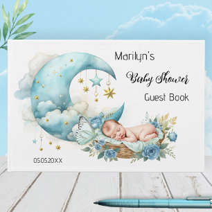 Mousserande stjärnor och Måne Boy Baby Shower Gästböcker
