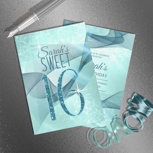 Mousserande Swirls Sweet sixteen-ID652 Inbjudningar (Skapare uppladdad)