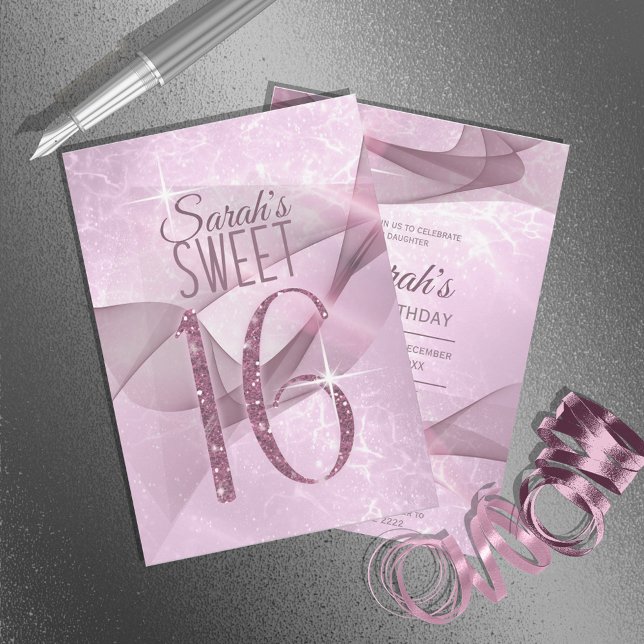 Mousserande Swirls Sweet sixteen Orchid Rosa ID652 Inbjudningar (Skapare uppladdad)