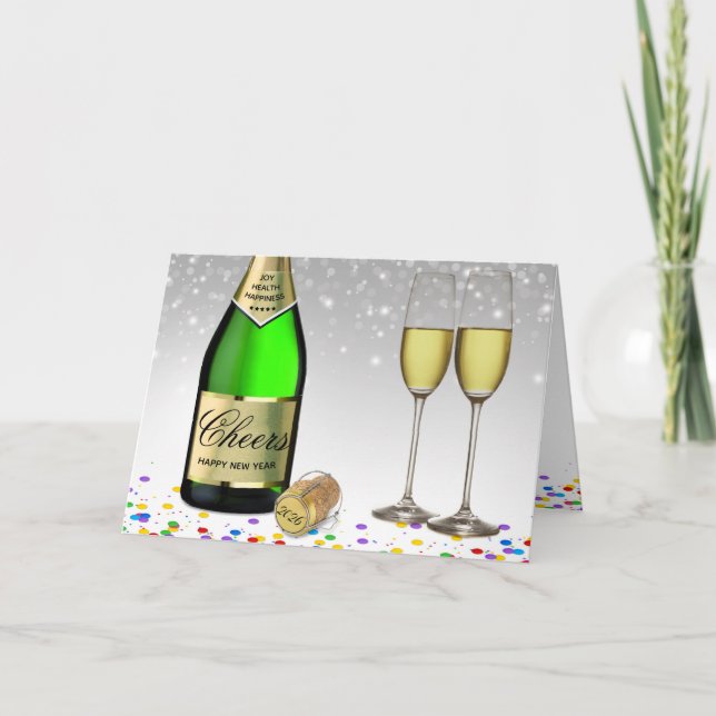 Mousserande Vin Flaska Gott nytt år 2025 Helgkort (Framsida)