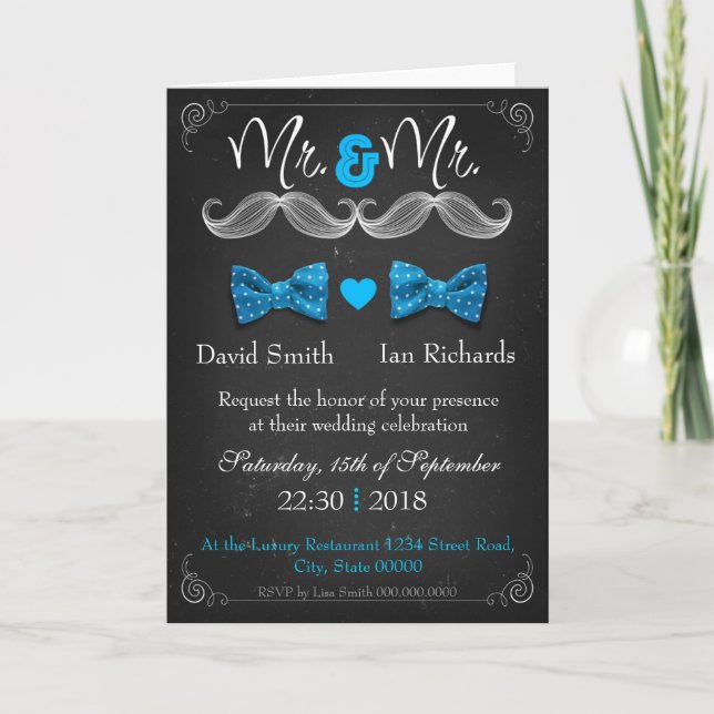 Moustache and bow for Mr and Mr Inbjudan (Framsida)