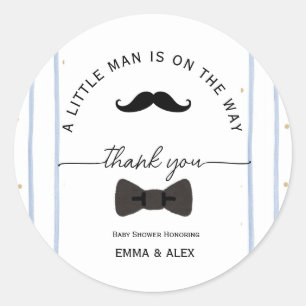 Moustache lille man baby shower tack runt klistermärke