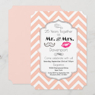 Moustache & Lips Mr. & Mrs. - årsdag Inbjudningar