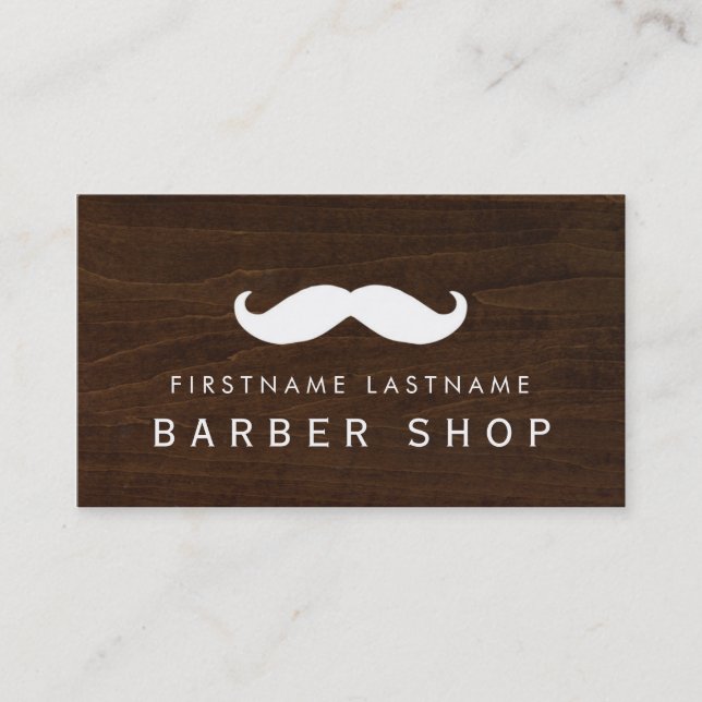MoustacheWoodgrainbarberaren shoppar Visitkort (Framsida)