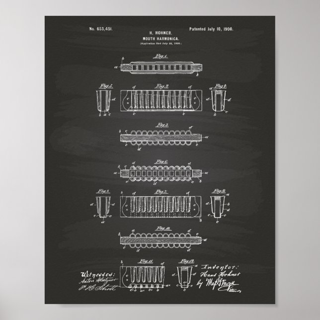 Mouth Harmonica 1900 Patent Art Chalkboard Poster (Framsidan)