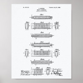 Mouth Harmonica 1900 Patent Art White Papper Poster