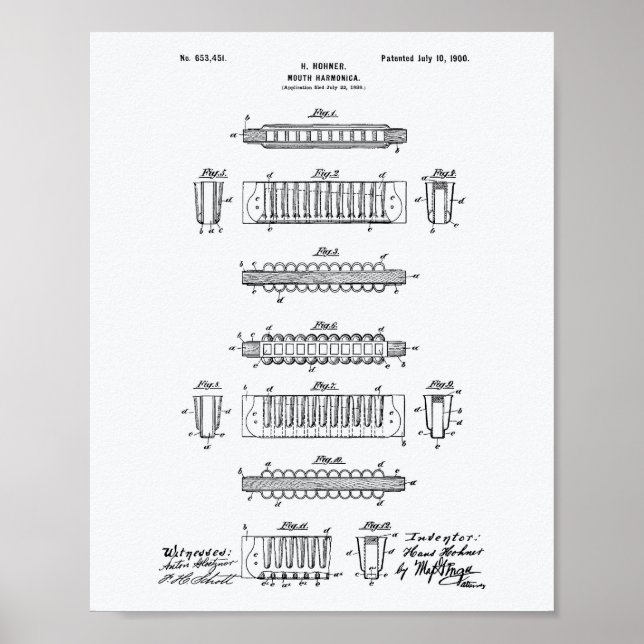 Mouth Harmonica 1900 Patent Art White Papper Poster (Framsidan)