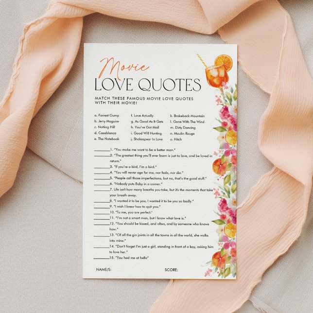 Move love quotes Spritz Bridal Shower Game (Movie love quotes | First Spritz Bridal Shower Theme )