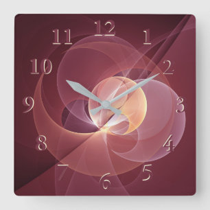 Movement Abstrakt Modern Vin Red Rosa Fractal Art Fyrkantig Klocka