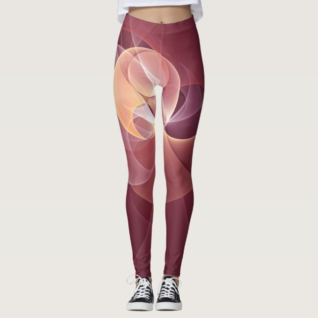 Movement Abstrakt Modern Vin Red Rosa Fractal Art Leggings (Framsida)