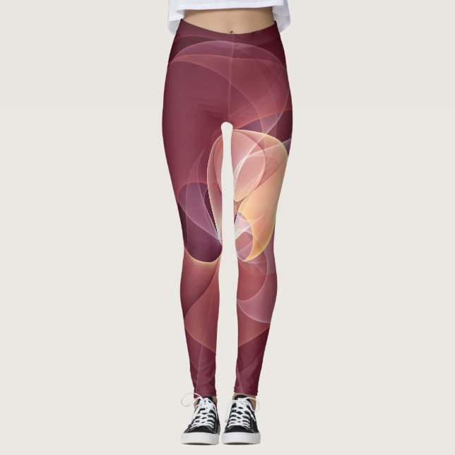 Movement Abstrakt Modern Vin Red Rosa Fractal Art Leggings (Framsida)