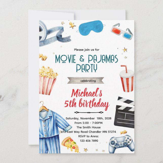 Movie and Pajamas boy theme invitation Inbjudningar (Framsida)