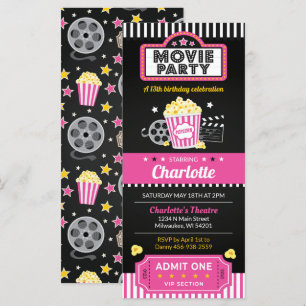 Movie Biljett Inbjudan, Rosa för filmkvällsinbjuda