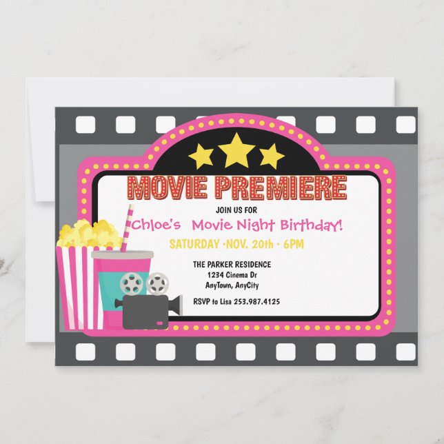 Movie Birthday-inbjudan Inbjudningar (Framsida)