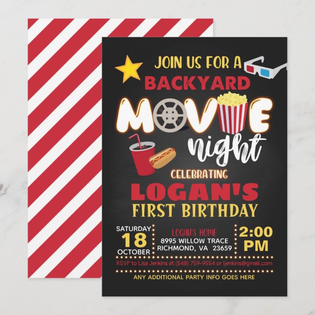 Movie Birthday-inbjudan Inbjudningar (Fram/baksida)