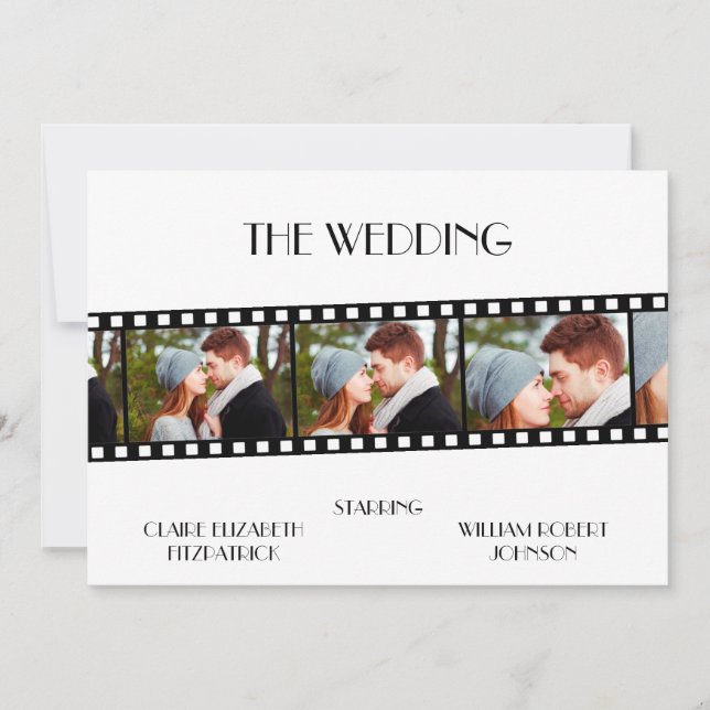Movie Film Strip Photo Collage Wedding-inbjudan Spara Datumet (Framsida)