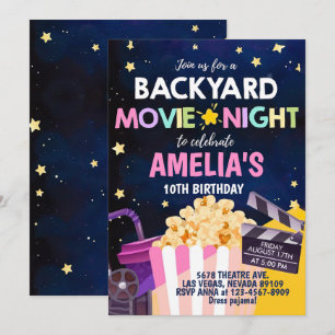 Movie från bakgårdshem, nattlig födelsedagsinbjuda inbjudningar