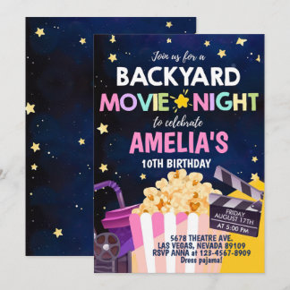 Movie från bakgårdshem, nattlig födelsedagsinbjuda inbjudningar