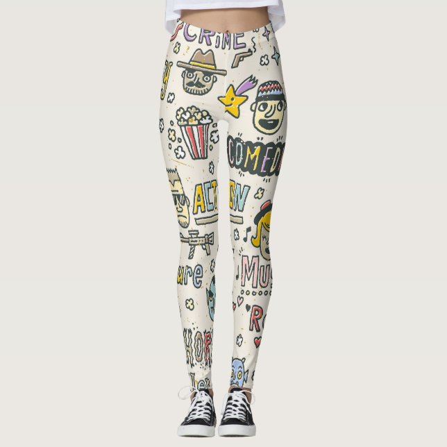 Movie Genres: TV Visar Doodle Set Leggings (Framsida)