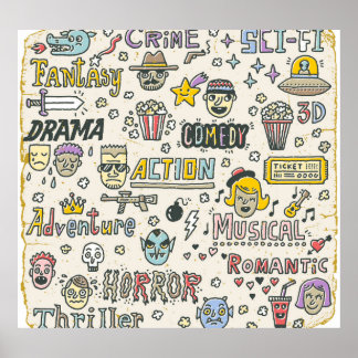 Movie Genres: TV Visar Doodle Set Poster