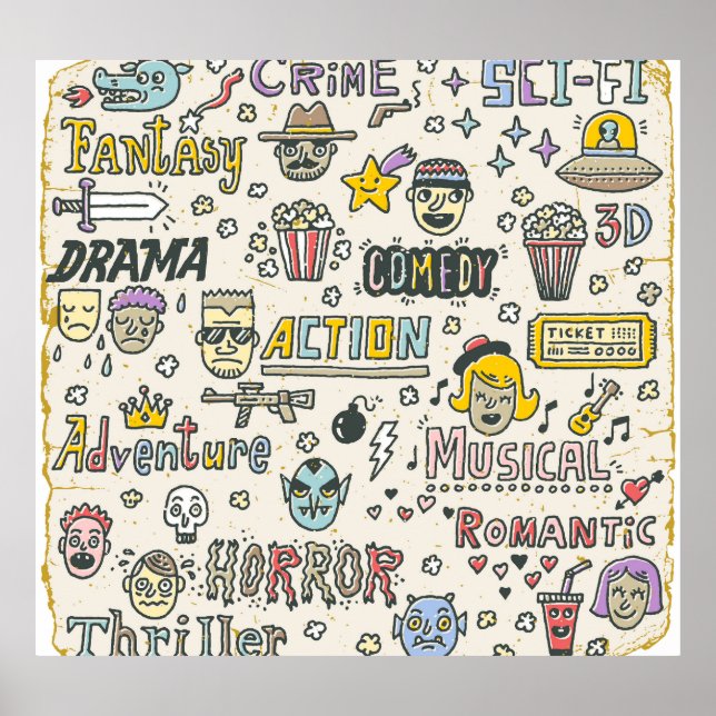 Movie Genres: TV Visar Doodle Set Poster (Framsidan)