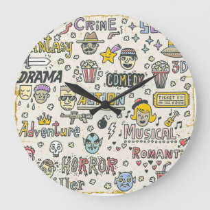 Movie Genres: TV Visar Doodle Set Stor Klocka