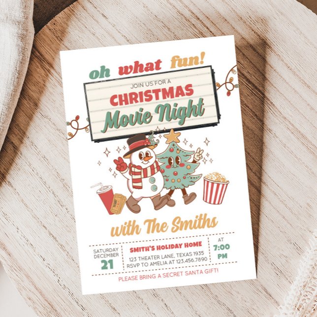 Movie Natt Helgdag - inbjudan till julfest (Holiday Movie Night Christmas Party Invitation)