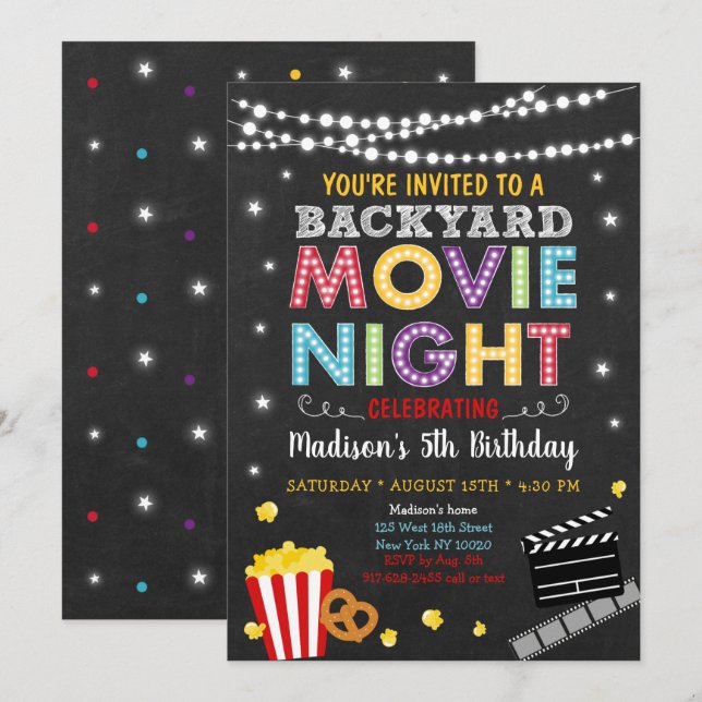 Movie Night Birgday Inbjudningar (Fram/baksida)