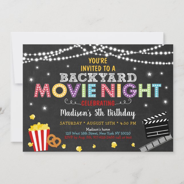 Movie Night Birthday-inbjudan för bakgård Inbjudningar (Framsida)