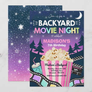 Movie Night Birthday Movie under stjärnan Inbjudningar