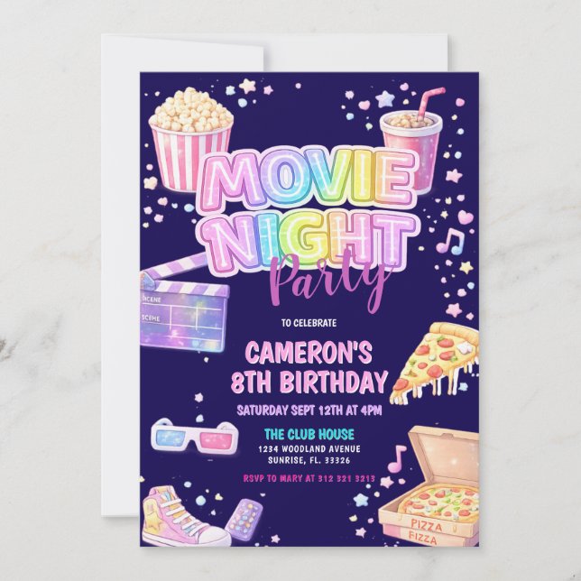 Movie Night Birthday Party  Inbjudningar (Framsida)