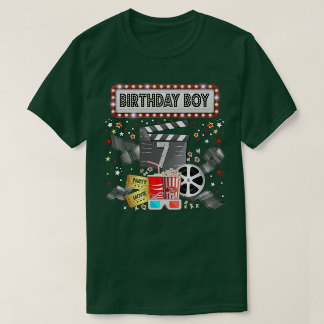 Movie Night Birthday Party Pajama Slumber Popcorn  T Shirt (Design framsida)