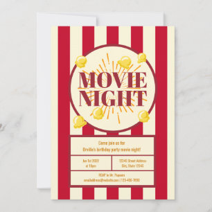 Movie Night Birthday Party - Red White Popcorn Bag Inbjudningar