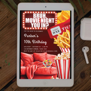 Movie Night Boy Teenage Birthday Inbjudningar