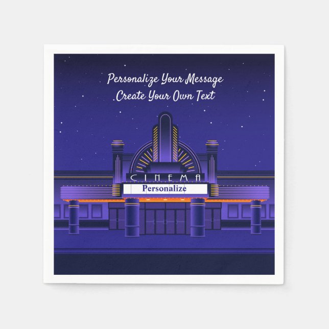 Movie Night Cinema Theater Marque Personalize Pappersservett (Framsidan)