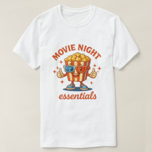 Movie Night Essentials - Roligt Popcorn-Tecknad T Shirt