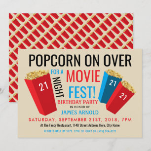Movie Night Fest, Popcorn Box Födelsedagsfest Inbjudningar