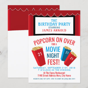 Movie Night Fest, Popcorn Cinema Födelsedagsfest Inbjudningar
