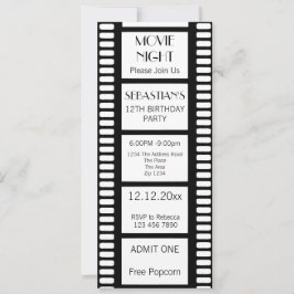 Movie Night Födelsedagsfest Admission Biljett Inbjudningar