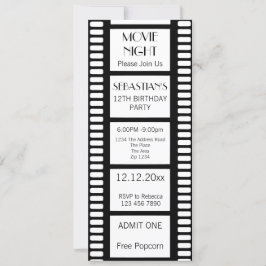 Movie Night Födelsedagsfest Admission Biljett Inbjudningar
