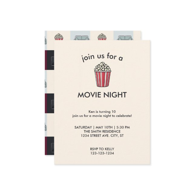 Movie Night Födelsedagsfest inbjudan (Fram/Back In Situ)