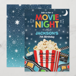 Movie Night Födelsedagsfest Movie Sleepover Popcor Inbjudningar