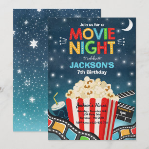 Movie Night Födelsedagsfest Movie Sleepover Popcor Inbjudningar