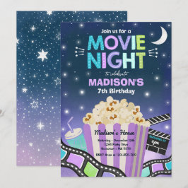Movie Night Födelsedagsfest Movie Sleepover Popcor Inbjudningar