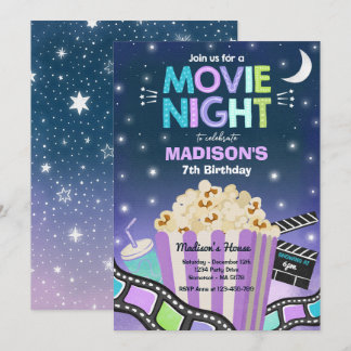 Movie Night Födelsedagsfest Movie Sleepover Popcor Inbjudningar