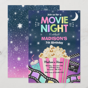 Movie Night Födelsedagsfest Movie Sleepover Popcor Inbjudningar